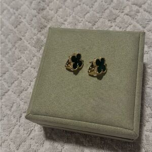 Elegant Gold and Green Clover Earrings